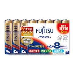 オーム電機 27346 17-0210 富士通 アルカリ乾電池 単4形 1.5V LR03 Premium S/8個パック(ご注文単位1袋)【直送品】