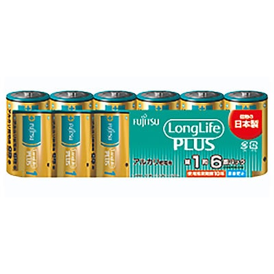 オーム電機 27615 17-0218 富士通アルカリ乾電池 ロングライフプラス( 単1形×6本パック)（ご注文単位2袋）【直送品】