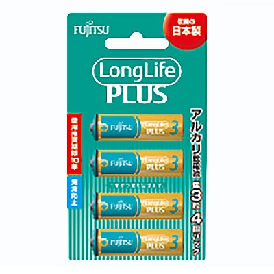 オーム電機 27705 17-0224 富士通アルカリ乾電池 ロングライフプラス(単3形×4本パック)（ご注文単位5袋）【直送品】