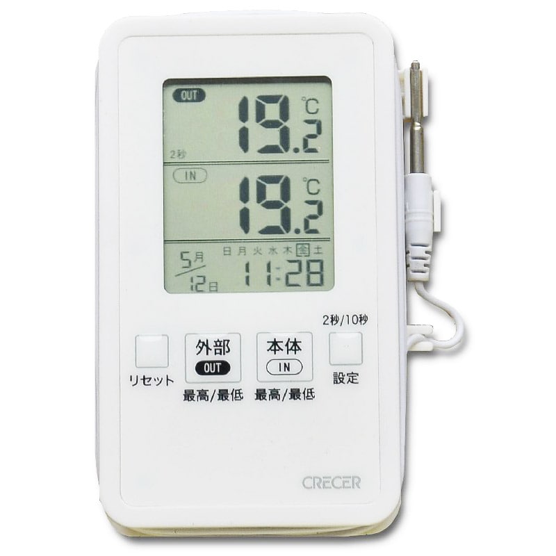 オーム電機 AP-09W 17-8944 クレセル IN-OUTデジタル温度計 IPX4（ご注文単位1袋）【直送品】