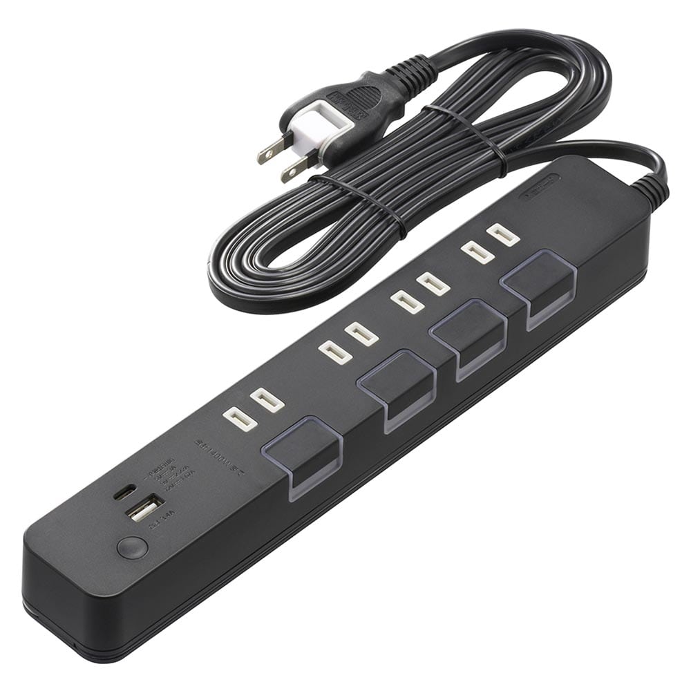 オーム電機 4個口節電タップ USBポート付き 2m 1個（ご注文単位1個）【直送品】