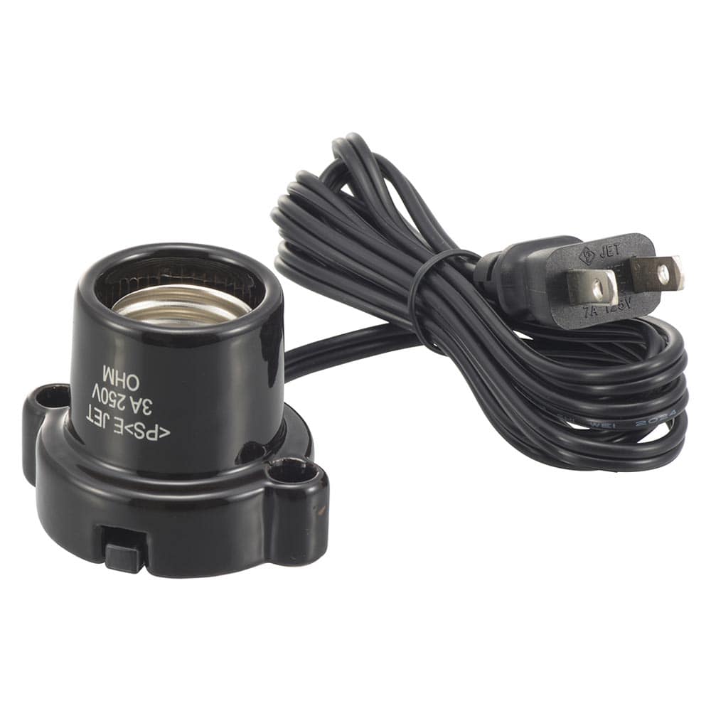 オーム電機 磁器レセップ E26 1.5mコード ブラック 1個(ご注文単位1個)【直送品】