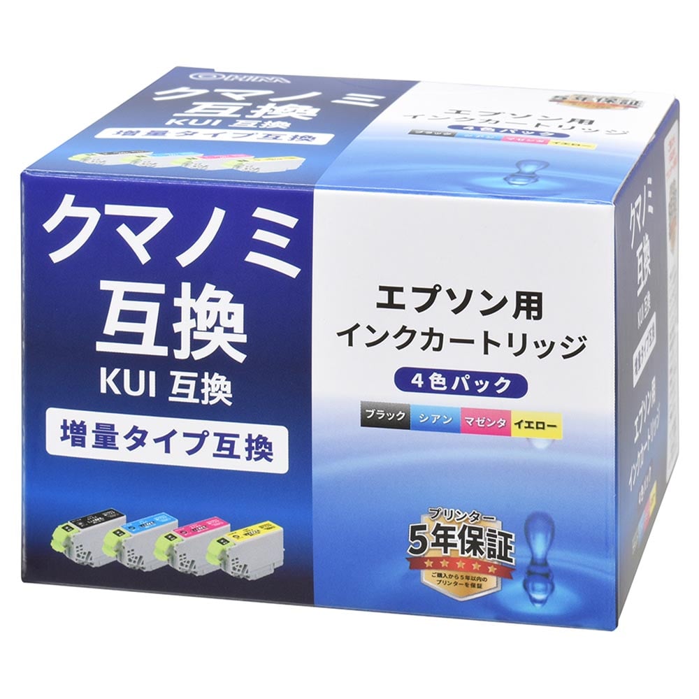 オーム電機 エプソン互換インク クマノミ KUI 増量タイプ 4色パック 1個（ご注文単位1個）【直送品】