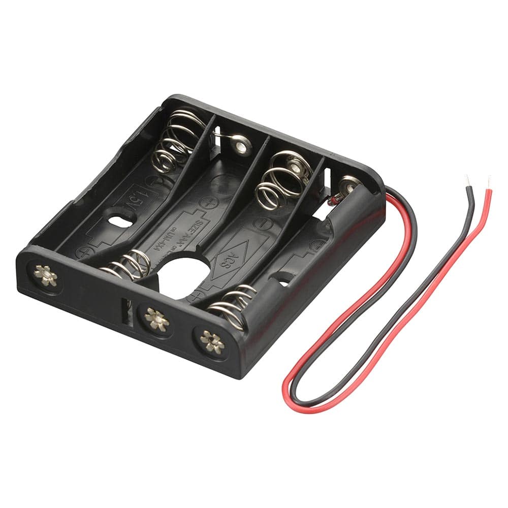 オーム電機 電池ケース 単4×4コ用 リード線付き 1個(ご注文単位1個)【直送品】