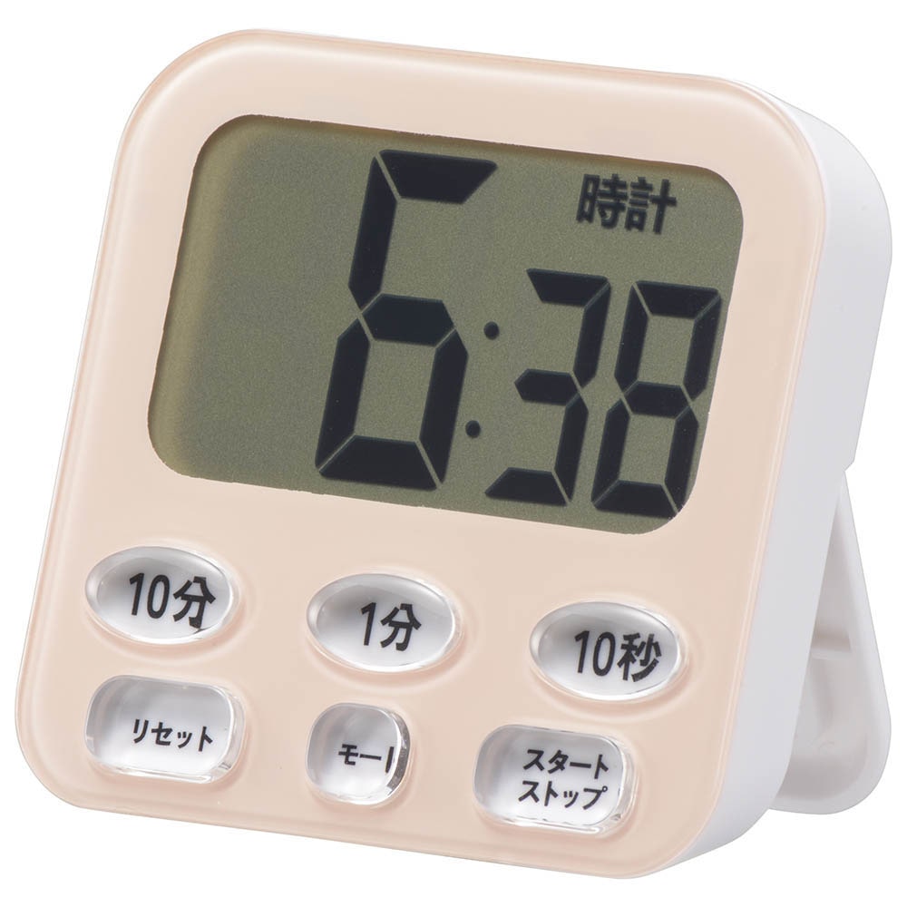 オーム電機 時計付き大画面デジタルタイマー ピンク 1個（ご注文単位1個）【直送品】
