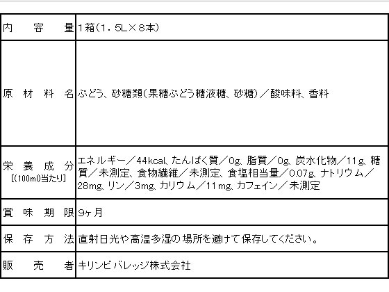 キリン 小岩井 純水ぶどう 1.5L×8本 1箱※軽(ご注文単位1箱)【直送品】