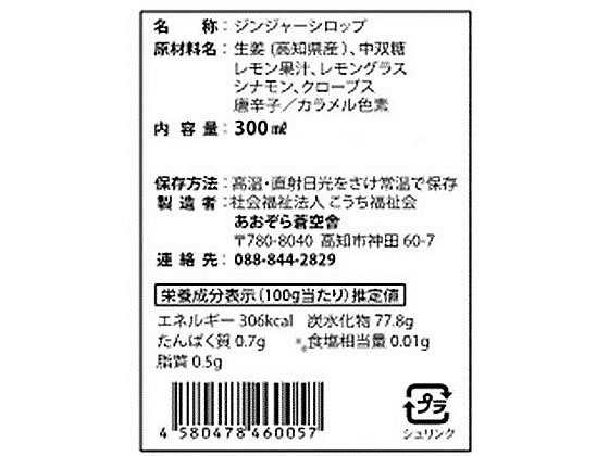 あおぞら蒼空舎 ジンジャーシロップスパイシー 300ml 1本※軽（ご注文単位1本)【直送品】