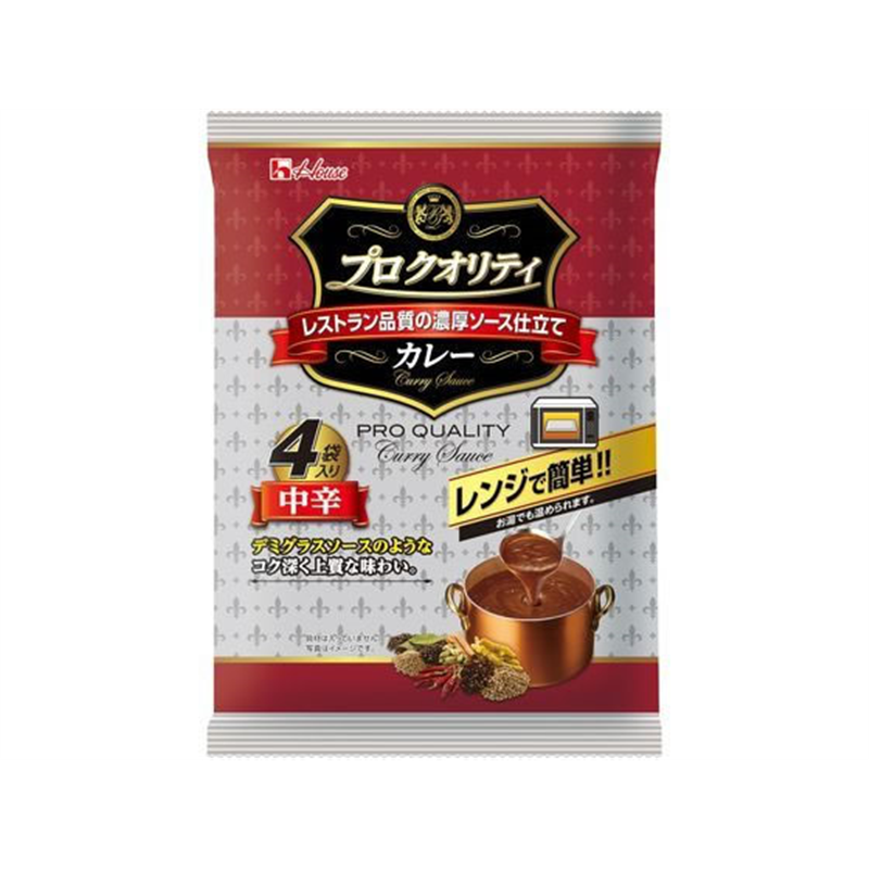 ハウス食品 プロクオリティ カレー 中辛 4袋 1パック※軽（ご注文単位1パック）【直送品】