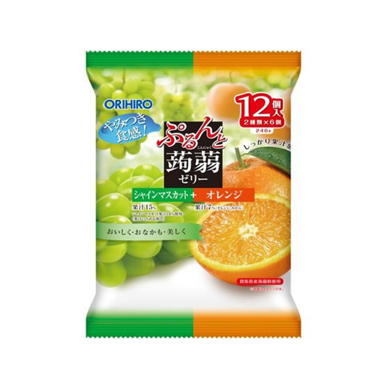オリヒロ ぷるんと蒟蒻ゼリーパウチ シャインマスカット+オレンジ 12個 1袋※軽（ご注文単位1袋）【直送品】