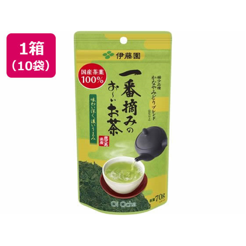 伊藤園 一番摘みのお～いお茶 かなやみどり70g×10袋 1箱※軽（ご注文単位1箱）【直送品】