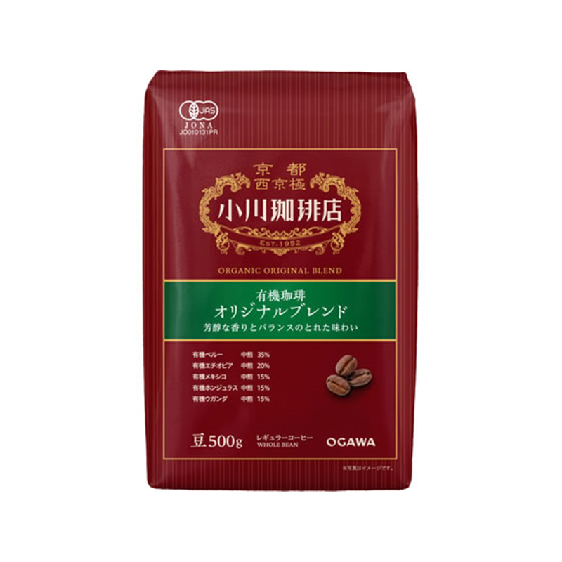 小川珈琲 小川珈琲店 有機珈琲 オリジナルブレンド 豆 500g 1袋※軽（ご注文単位1袋）【直送品】