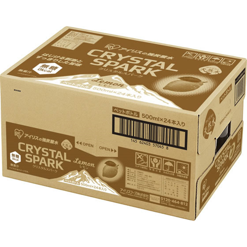 アイリスオーヤマ クリスタルスパーク アイリスの強炭酸水 レモン 500mL 24本 1箱※軽（ご注文単位1箱）【直送品】