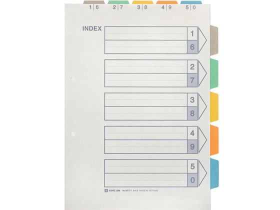 キングジム カラーインデックス(上山付き) A4タテ 5山 2穴 5組 1パック(ご注文単位1パック)【直送品】