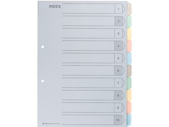 キングジム カラーインデックス A4タテ 10山 2穴 1組 907-10Y 1冊(ご注文単位1冊)【直送品】