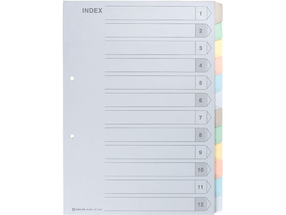 キングジム カラーインデックス A4タテ 12山 2穴 1組 907-12Y 1冊(ご注文単位1冊)【直送品】