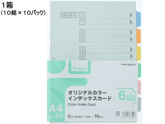 Forestway カラーインデックスカード A4タテ 6山 2穴 100組 1箱(ご注文単位1箱)【直送品】