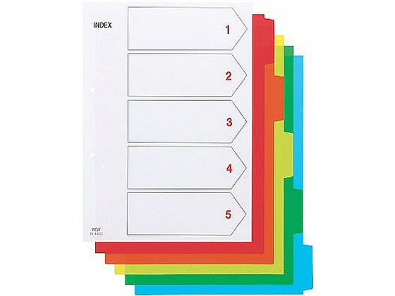 テージー カラーインデックスPP A4タテ 5山 2穴 IN-1405 1冊(ご注文単位1冊)【直送品】