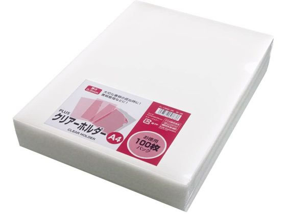 プラス クリアーホルダー〈パック品〉徳用 A4タテ クリアー 100枚 1パック（ご注文単位1パック)【直送品】