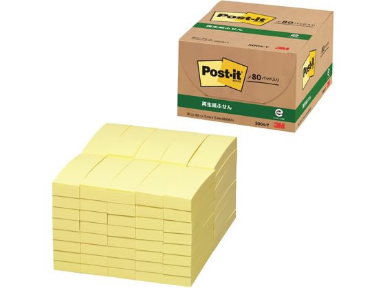 3M ポスト・イット ふせん業務用イエロー 100枚×80パッド 5004-Y 1箱(ご注文単位1箱)【直送品】