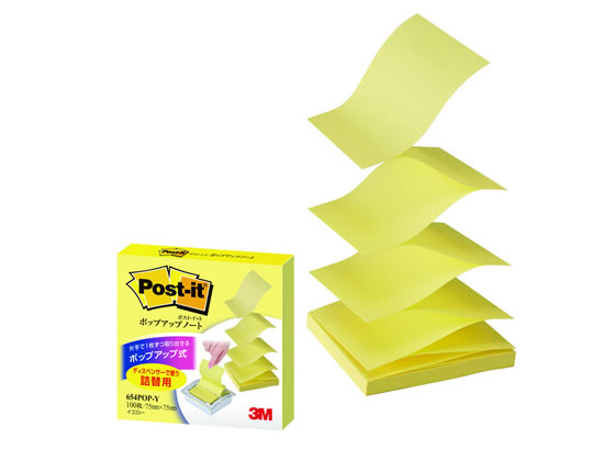 3M ポスト・イット ポップアップノート 再生紙 イエロー 654POP-Y 1冊(ご注文単位1冊)【直送品】