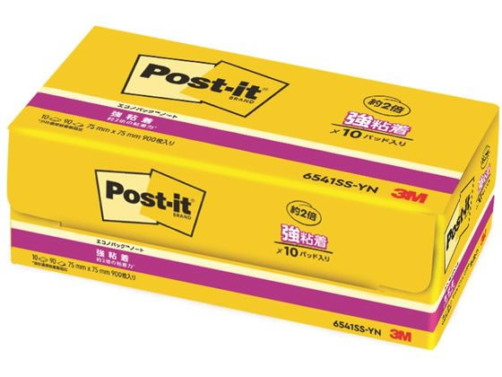 3M ポスト・イット強粘着エコノパック ノート ビビットイエロー 10冊 1箱(ご注文単位1箱)【直送品】