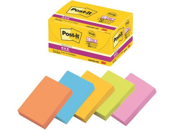 3M ポスト・イット エコノパック 強粘着ノート ネオンカラー混色 10冊 1箱（ご注文単位1箱)【直送品】