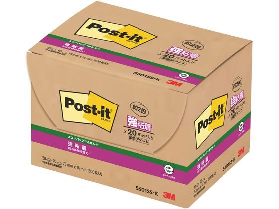 3M ポスト・イットエコノパック強粘着ふせん小パステルカラー混色20冊 1箱(ご注文単位1箱)【直送品】