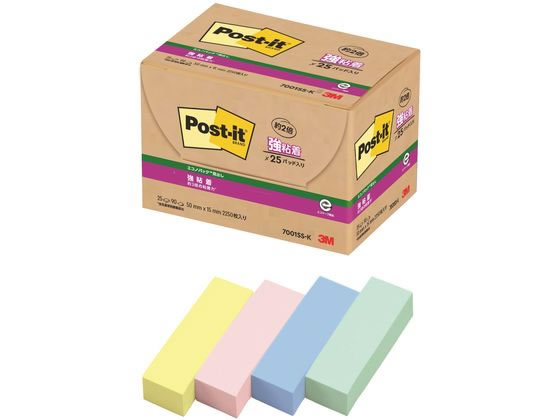 3M ポストイット 強粘着見出し25個 パステルカラ-4色 7001SS-K 1箱(ご注文単位1箱)【直送品】