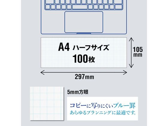 オキナ プロジェクト ハーフレポートパッド A4ハーフ 横 5mm方眼 PPA4HF 1冊(ご注文単位1冊)【直送品】