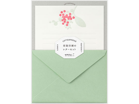 ミドリ(デザインフィル) レターセット 活版 ブーケ柄 赤 86460006 1セット(ご注文単位1セット)【直送品】
