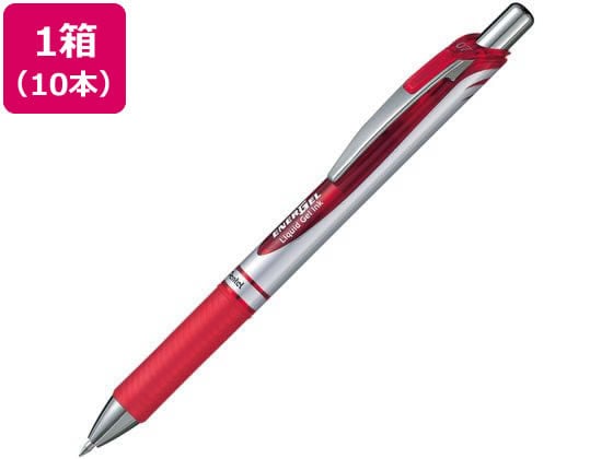 ぺんてる エナージェル ノック式 シルバー軸 0.7mm 赤 10本 1箱(ご注文単位1箱)【直送品】