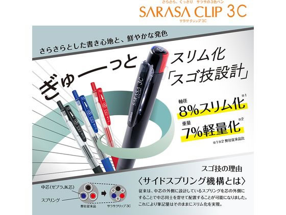 ゼブラ サラサクリップ 3C 0.5mm 透明軸 J3J5-C 1本(ご注文単位1本)【直送品】
