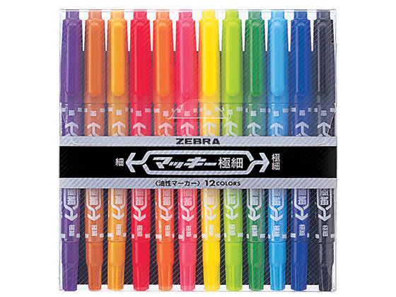 ゼブラ マッキー極細 12色セット MCF-12C 1セット(ご注文単位1セット)【直送品】