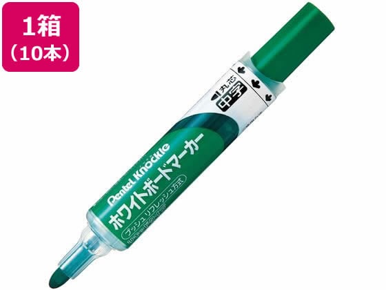 ぺんてる ホワイトボードマーカー ノックル 中字 緑 10本 EMWLM-D 1箱(ご注文単位1箱)【直送品】