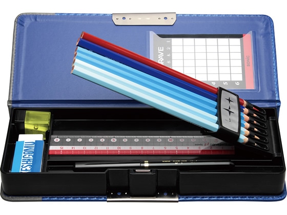 ソニック ブレイブ 両面筆入 フラット大容量 カーボン調 ブルー 1個（ご注文単位1個)【直送品】