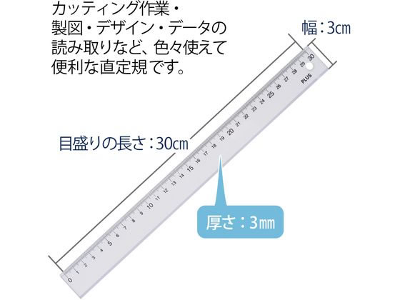 プラス 定規 再生PET 直定規 30cm 透明 47189 1本(ご注文単位1本)【直送品】