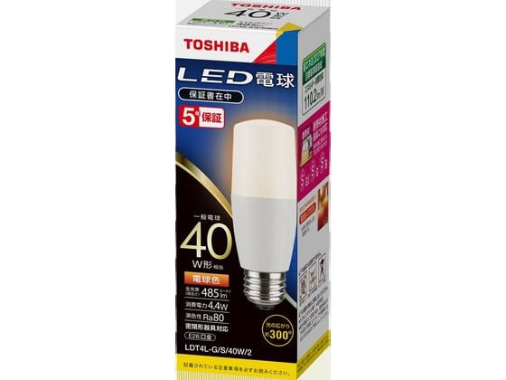 東芝 LED電球40W相当 485lm 電球色 LDT4L-G S 40W 2 1個(ご注文単位1個)【直送品】