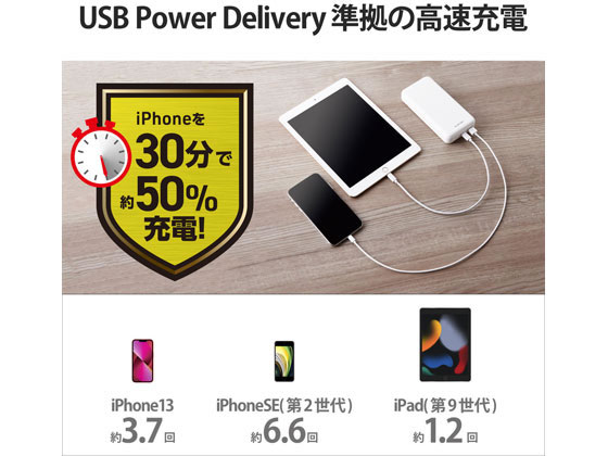 エレコム モバイルバッテリー 20000mAh PD 20W DE-C34-20000WH 1個(ご注文単位1個)【直送品】