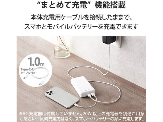 エレコム モバイルバッテリー 20000mAh PD 20W DE-C34-20000WH 1個(ご注文単位1個)【直送品】