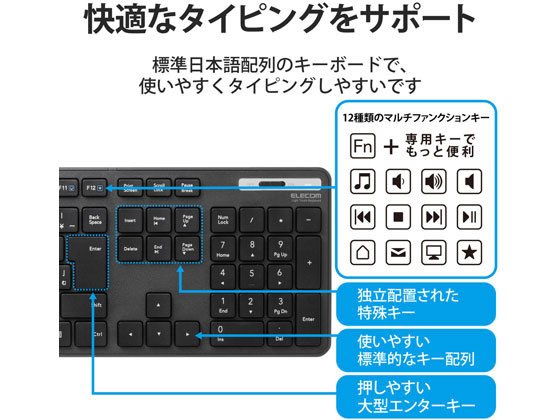 エレコム キーボード ワイヤレス 抗菌 薄型 フル TK-FDM110TKBK 1個（ご注文単位1個)【直送品】