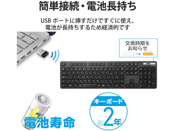 エレコム キーボード ワイヤレス 抗菌 薄型 フル TK-FDM110TKBK 1個（ご注文単位1個)【直送品】