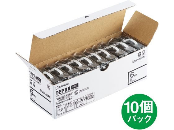 キングジム テプラPROテープ6mm 白/黒文字 10個 SS6K-10PN 1箱(ご注文単位1箱)【直送品】
