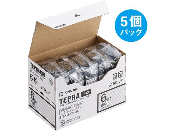キングジム テプラPROテープエコパック 6mm 透明／黒文字 5個 1箱（ご注文単位1箱)【直送品】