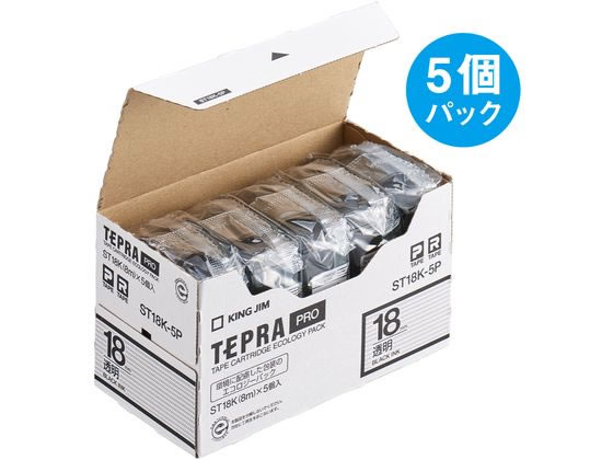 キングジム テプラPROテープ エコパック18mm 透明 黒文字 5個 1箱（ご注文単位1箱)【直送品】