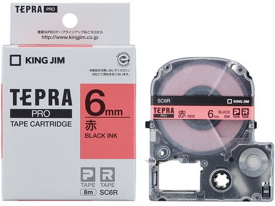 キングジム PRO用テープ パステル 6mm 赤 黒文字 SC6R 1個（ご注文単位1個)【直送品】