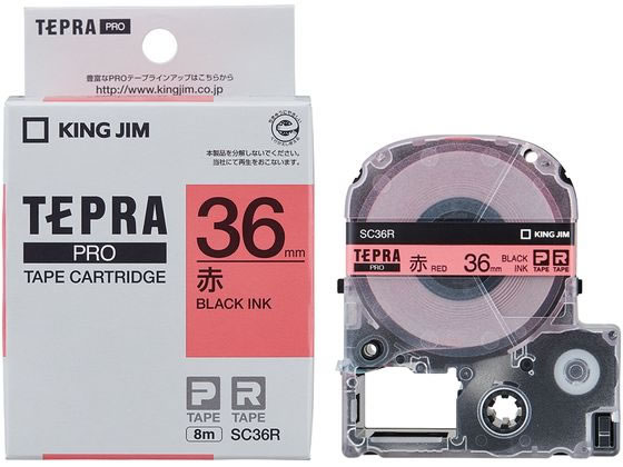 キングジム PRO用テープ パステル 36mm 赤 黒文字 SC36R 1個（ご注文単位1個)【直送品】