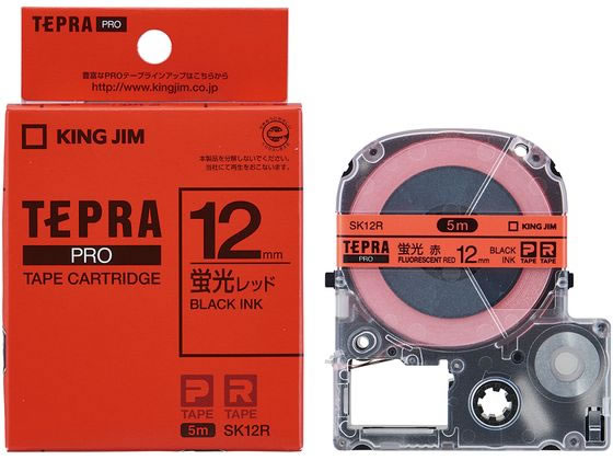 キングジム 「テプラ」PROテープ(蛍光色) レッド 黒文字 SK12R 1個（ご注文単位1個)【直送品】