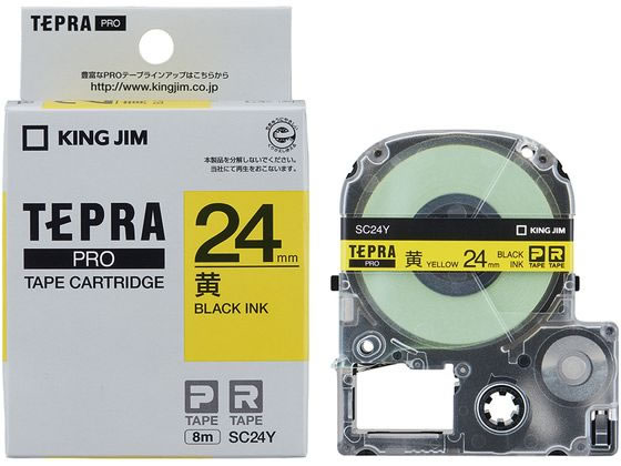 キングジム PRO用テープ パステル 24mm 黄 黒文字 SC24Y 1個（ご注文単位1個)【直送品】