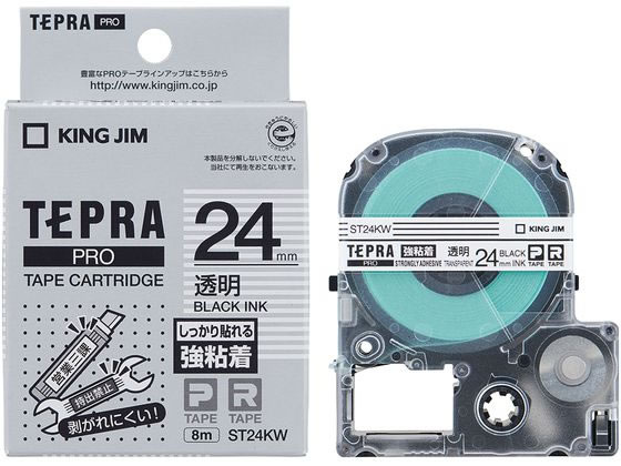キングジムテープカートリッジ強粘着ラベル24mm透明 黒字 ST24KW 1個（ご注文単位1個)【直送品】