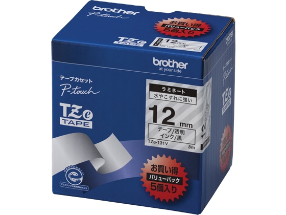 ブラザー ラベル用ラミネートテープ12mm 透明 黒文字(5個入) 1箱（ご注文単位1箱)【直送品】